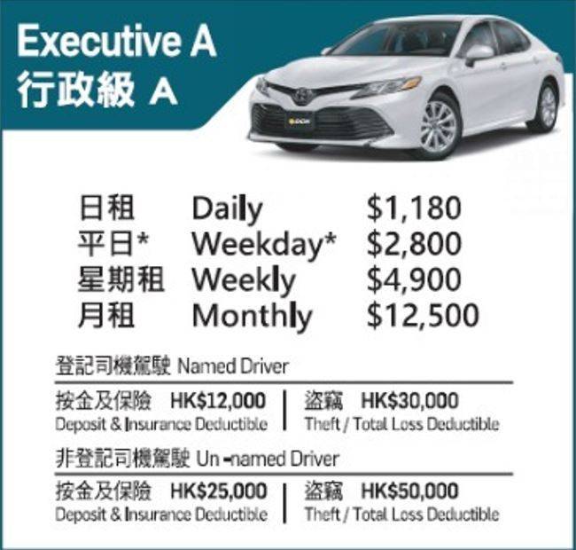 大昌行汽車租賃 x Holimood優惠 Executive - 行政級 A/B (月租) 1